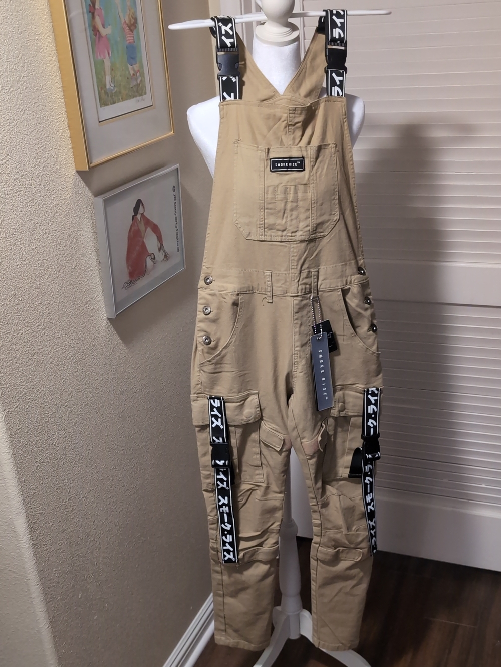 Smoke Rise Tan Cargo Overalls Tappered with Branded Tag